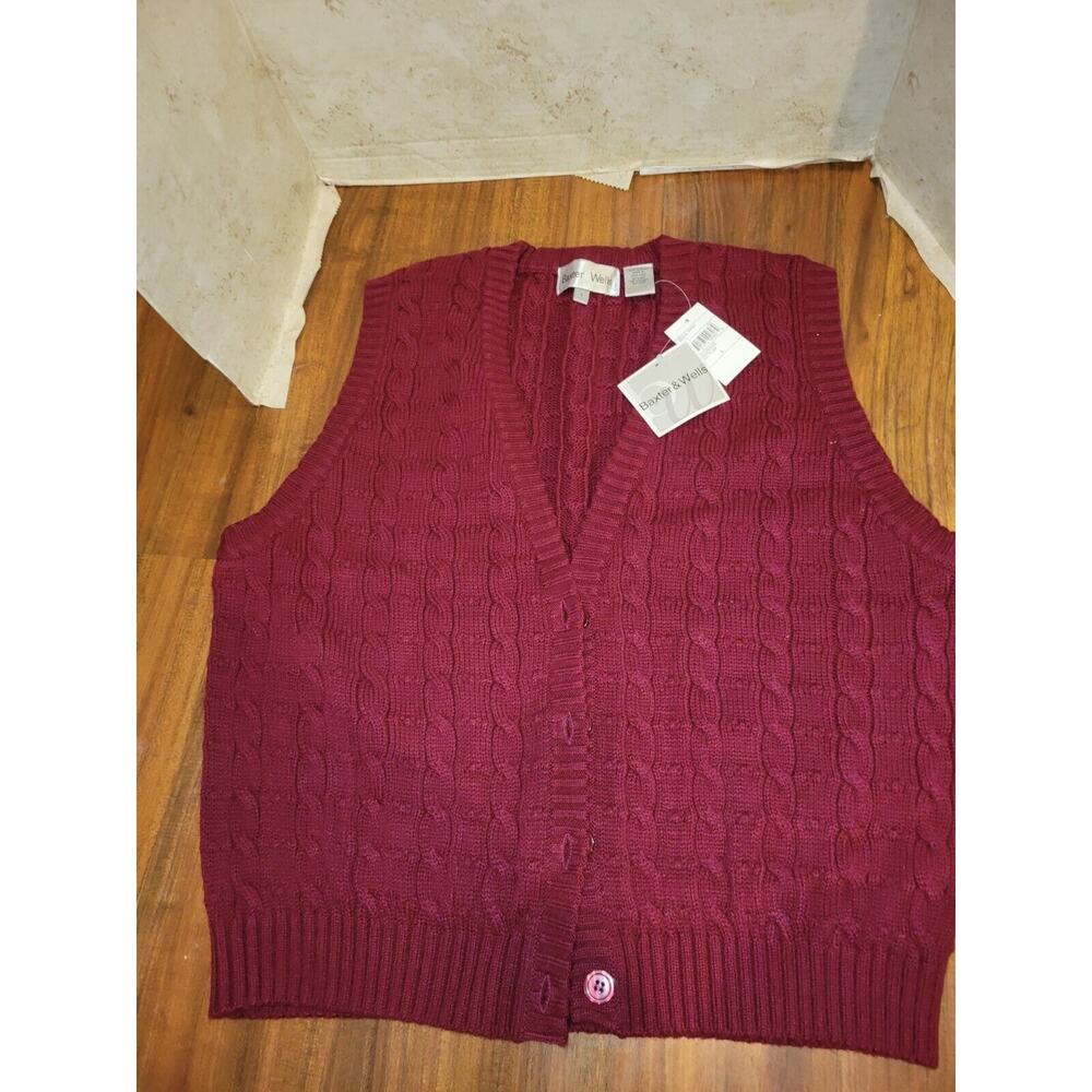 Baxter & Wells Cable Cord Sweater Vest Red Plum Large Nwt
